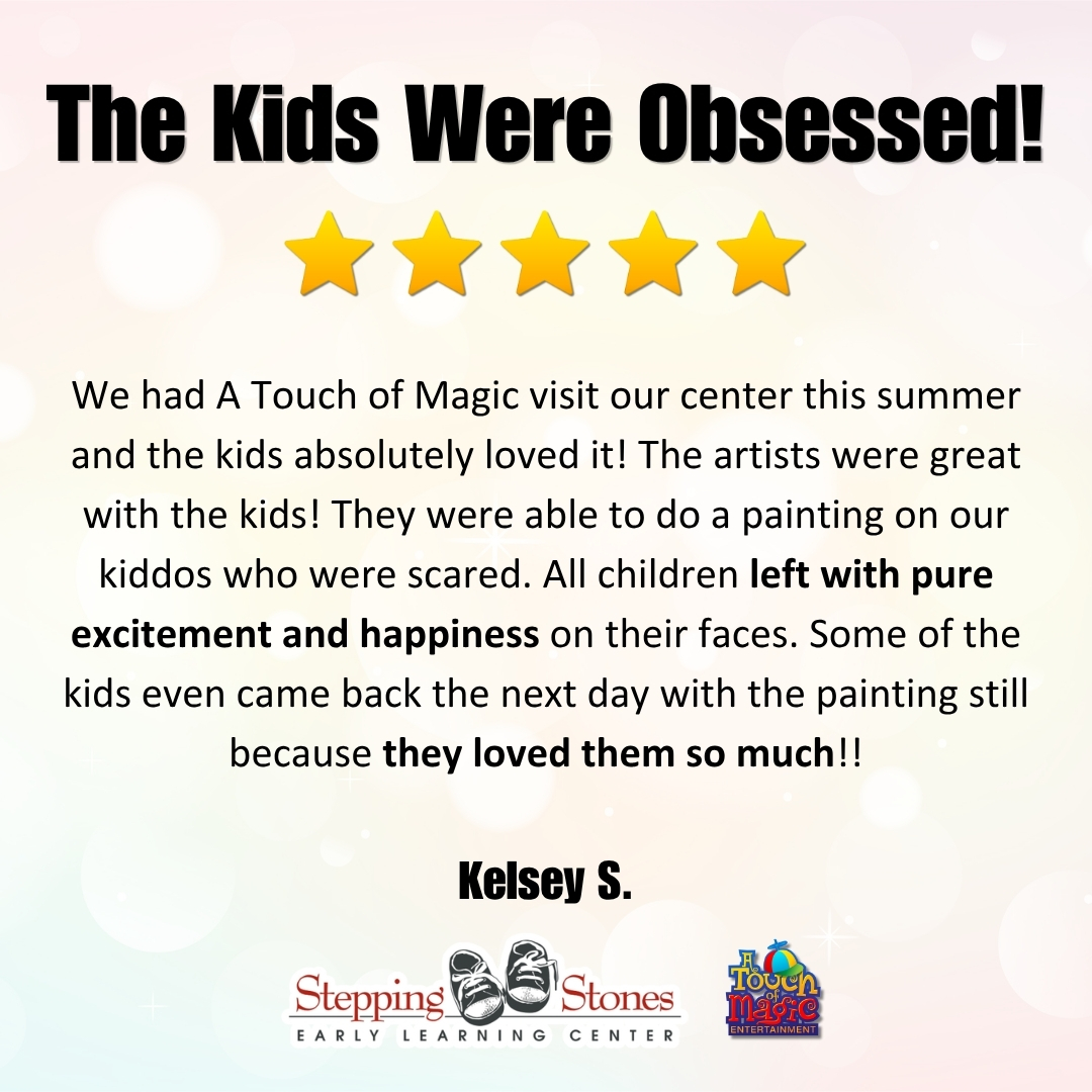 face painting review, daycare, in house field trip, Stepping Stones Early Learning Center, 6-24 Hypnotist review, corporate event, Epicurean - for A Touch of Magic Entertainment